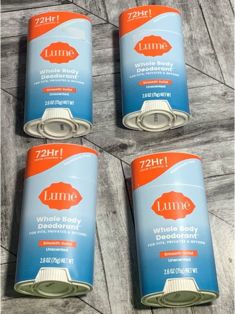 Lot of 4 Lume Whole Body Deodorant Smooth Solid Unscented 2.6 OZ